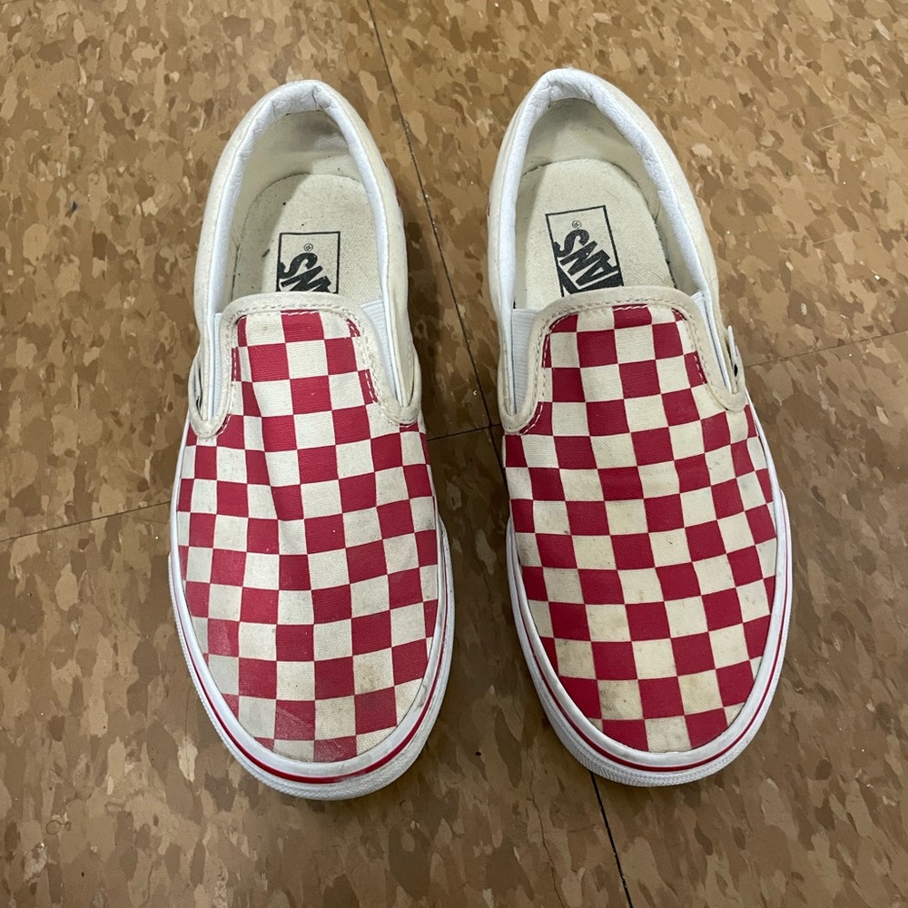 Vans Red and White Checkerboard Slip-On Sneakers